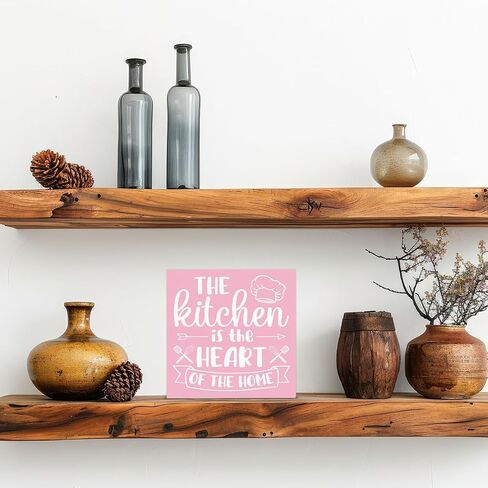 Pink Kitchen Decor the Kitchen Is the Heart of the Home Sign Cute Pink Cook Wooden Box Sign for Home Bakery Dessert Shop Shelf Wall Decor in Kuwait