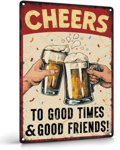 Vintage Beer Cheers Metal Sign Cheers To Good Times Good Friends Aluminum Sign Wall Decor for Bar Family Kitchen Cafe Pub Home Decoration 8x12 Inches in Saudi Arabia