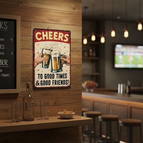 Vintage Beer Cheers Metal Sign Cheers To Good Times Good Friends Aluminum Sign Wall Decor for Bar Family Kitchen Cafe Pub Home Decoration 8x12 Inches in Saudi Arabia