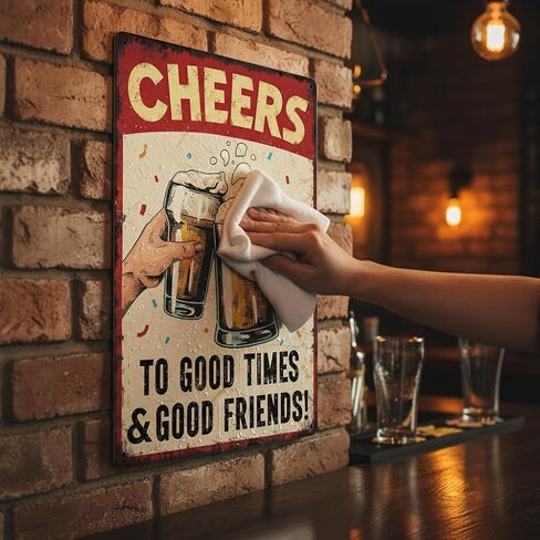 Vintage Beer Cheers Metal Sign Cheers To Good Times Good Friends Aluminum Sign Wall Decor for Bar Family Kitchen Cafe Pub Home Decoration 8x12 Inches in Saudi Arabia