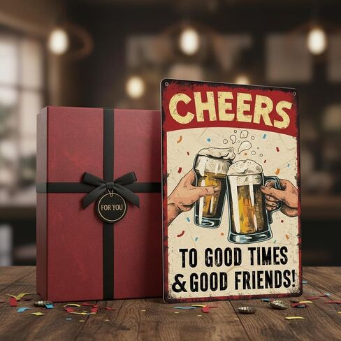 Vintage Beer Cheers Metal Sign Cheers To Good Times Good Friends Aluminum Sign Wall Decor for Bar Family Kitchen Cafe Pub Home Decoration 8x12 Inches in Saudi Arabia