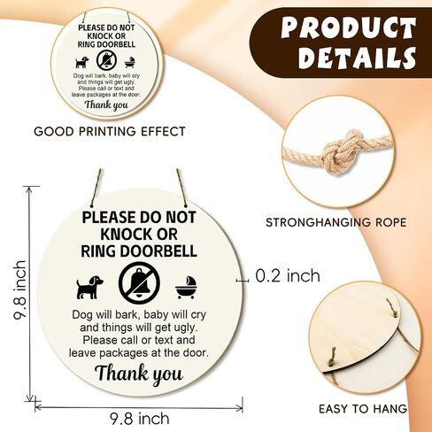 Baby Sleeping Sign For Front Door Do Not Ring Doorbell Sign Wooden Do Not Knock Or Ring Doorbell Signs Baby Sleeping No Doorbell Signs For New Parents Gifts in Saudi Arabia