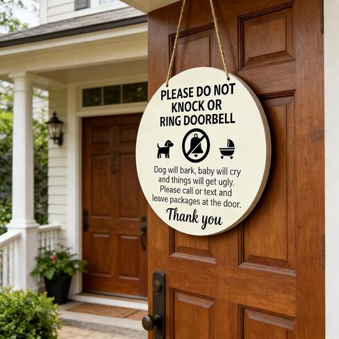 Baby Sleeping Sign For Front Door Do Not Ring Doorbell Sign Wooden Do Not Knock Or Ring Doorbell Signs Baby Sleeping No Doorbell Signs For New Parents Gifts in Saudi Arabia