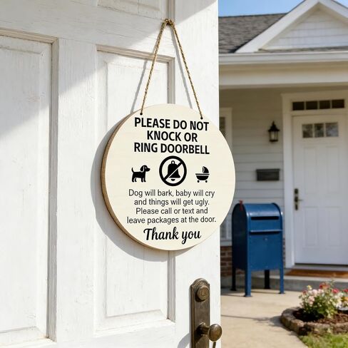 Baby Sleeping Sign For Front Door Do Not Ring Doorbell Sign Wooden Do Not Knock Or Ring Doorbell Signs Baby Sleeping No Doorbell Signs For New Parents Gifts in Saudi Arabia