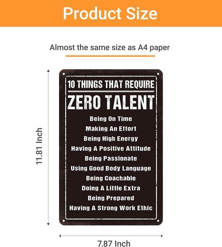 10 Things That Require Zero Talent Metal Tin Sign, Motivational Wall Decor For Office Gym Classroom, Vintage Inspirational Quote, 8x12 Inch in Kuwait