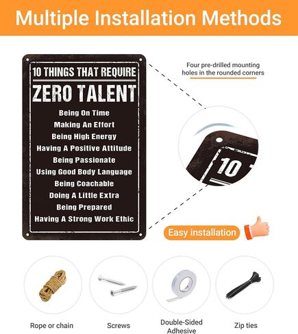 10 Things That Require Zero Talent Metal Tin Sign, Motivational Wall Decor For Office Gym Classroom, Vintage Inspirational Quote, 8x12 Inch in Kuwait