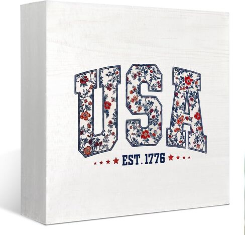 Patriotic Decorations, Memorial Day Decorations, 4th of July Decor,Independence Day, Faith Family Freedom Sign Wooden Box Block Sign Decorations for Home Shelf Desk Tiered Tray Decor,5x5 in Saudi Arabia