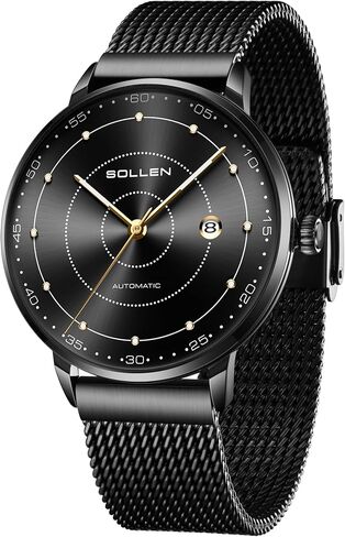 Mens Automatic Watch, Self Winding Watches for Men, Mechanical Stainless Steel 3 ATM Waterproof Luminous Luxury Business Dress Men's Wrist Watches with Calendar, Minimalist Watch Gifts for Men in Saudi Arabia