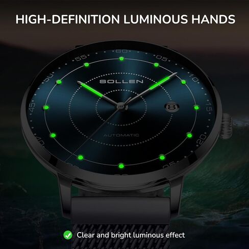 Mens Automatic Watch, Self Winding Watches for Men, Mechanical Stainless Steel 3 ATM Waterproof Luminous Luxury Business Dress Men's Wrist Watches with Calendar, Minimalist Watch Gifts for Men in Saudi Arabia