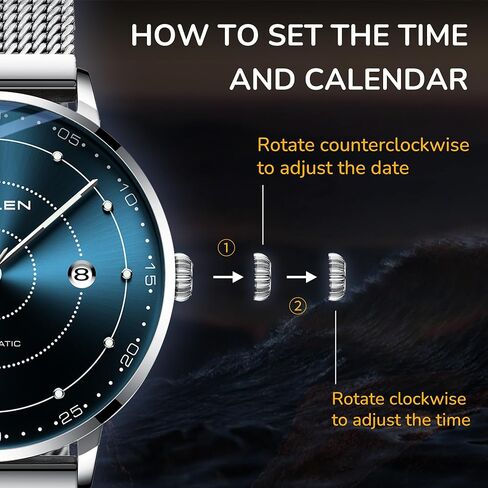 Mens Automatic Watch, Self Winding Watches for Men, Mechanical Stainless Steel 3 ATM Waterproof Luminous Luxury Business Dress Men's Wrist Watches with Calendar, Minimalist Watch Gifts for Men in Saudi Arabia