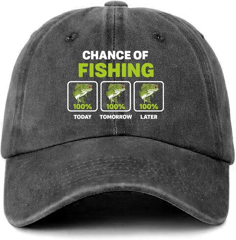 Funny Fishing Distressed Washed Black Baseball Hat Chance of Fishing Printed Cotton Adjustable Baseball Cap for Men Women Trendy Birthday Gifts for Dad Husband Grandpa Fishing Lover Friend in Saudi Arabia