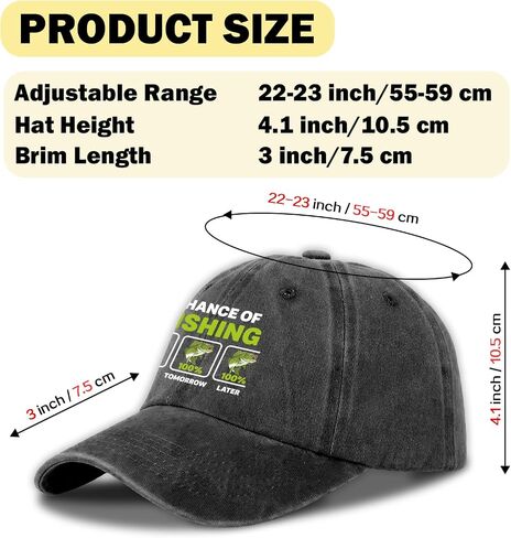 Funny Fishing Distressed Washed Black Baseball Hat Chance of Fishing Printed Cotton Adjustable Baseball Cap for Men Women Trendy Birthday Gifts for Dad Husband Grandpa Fishing Lover Friend in Saudi Arabia