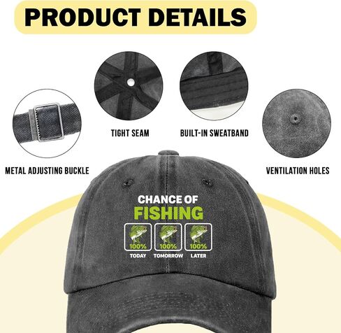 Funny Fishing Distressed Washed Black Baseball Hat Chance of Fishing Printed Cotton Adjustable Baseball Cap for Men Women Trendy Birthday Gifts for Dad Husband Grandpa Fishing Lover Friend in Saudi Arabia
