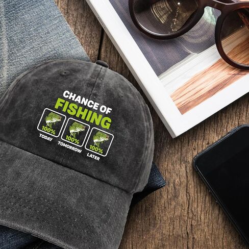 Funny Fishing Distressed Washed Black Baseball Hat Chance of Fishing Printed Cotton Adjustable Baseball Cap for Men Women Trendy Birthday Gifts for Dad Husband Grandpa Fishing Lover Friend in Saudi Arabia