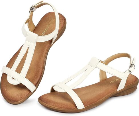 Walking Ankle T Strap Sandals For Women Dressy, Comfortable Flats Sandal with Cut Out Buckle Casual Summer Beach Vacation in Saudi Arabia