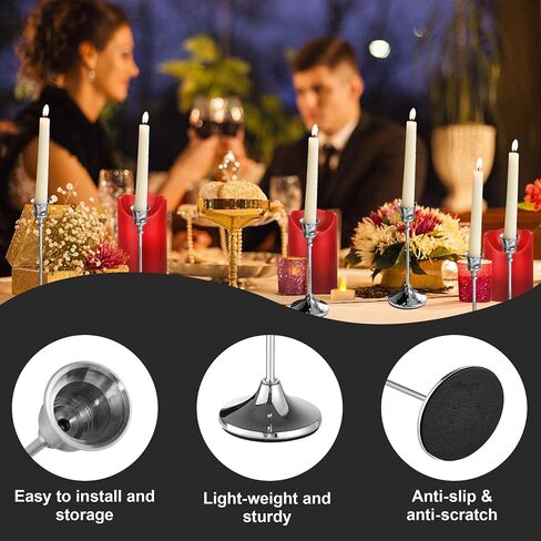 12Pcs Silver Candlestick Holders Set Silver Taper Candle Holders Aluminum Tall Candle Holder Decor Vintage Table Centerpiece for Christmas Holiday Wedding Dining Party Home Decoration in Saudi Arabia