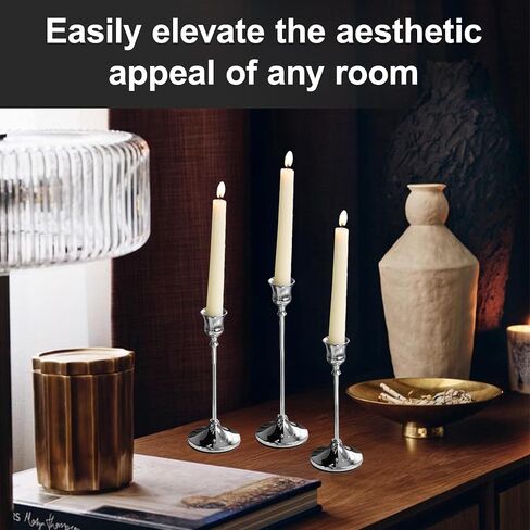12Pcs Silver Candlestick Holders Set Silver Taper Candle Holders Aluminum Tall Candle Holder Decor Vintage Table Centerpiece for Christmas Holiday Wedding Dining Party Home Decoration in Saudi Arabia