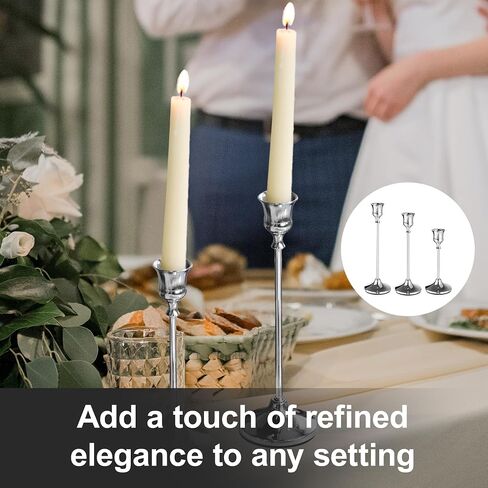 12Pcs Silver Candlestick Holders Set Silver Taper Candle Holders Aluminum Tall Candle Holder Decor Vintage Table Centerpiece for Christmas Holiday Wedding Dining Party Home Decoration in Saudi Arabia