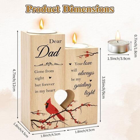 Sympathy Gifts for Loss of Dad Loved One Wooden Cardinal Candle Holders Memorial Gifts Funeral Decorations Table Decor Dad Remembrance Condolence Thinking of You Grief Presents for Loss of Father in Saudi Arabia