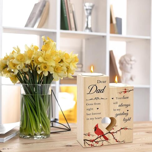 Sympathy Gifts for Loss of Dad Loved One Wooden Cardinal Candle Holders Memorial Gifts Funeral Decorations Table Decor Dad Remembrance Condolence Thinking of You Grief Presents for Loss of Father in Saudi Arabia