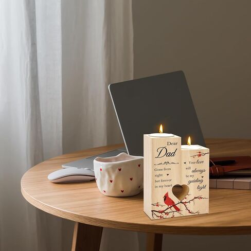 Sympathy Gifts for Loss of Dad Loved One Wooden Cardinal Candle Holders Memorial Gifts Funeral Decorations Table Decor Dad Remembrance Condolence Thinking of You Grief Presents for Loss of Father in Saudi Arabia