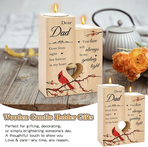 Sympathy Gifts for Loss of Dad Loved One Wooden Cardinal Candle Holders Memorial Gifts Funeral Decorations Table Decor Dad Remembrance Condolence Thinking of You Grief Presents for Loss of Father in Saudi Arabia