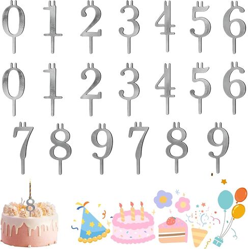 20 PCS Reusable Number Candle Holder Set, Birthday Candle Holder with Gold Finish, Stainless Steel Number Candles for Anniversary Parties and Milestone Celebrations (Silver) in Saudi Arabia