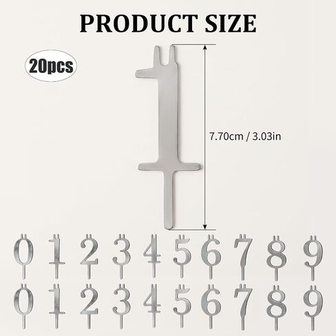 20 PCS Reusable Number Candle Holder Set, Birthday Candle Holder with Gold Finish, Stainless Steel Number Candles for Anniversary Parties and Milestone Celebrations (Silver) in Saudi Arabia