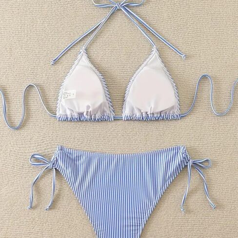 Blue White Striped Bikini Set, Two Piece Swimsuit for Women in Kuwait