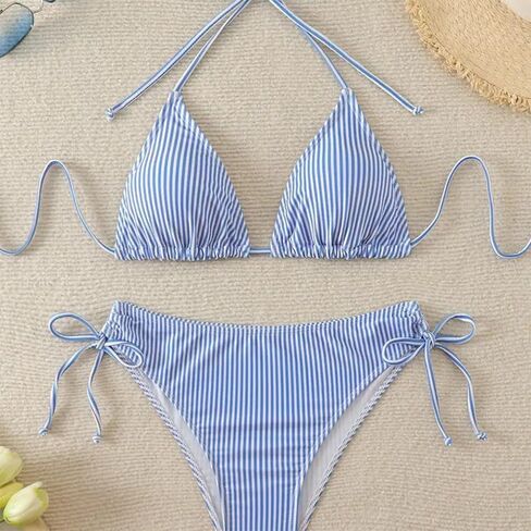 Blue White Striped Bikini Set, Two Piece Swimsuit for Women in Kuwait