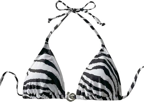 SHENHE Women's Triangle Halter Bikini Top Zebra Print Tie Back Swimsuit Bathing Suit Top in Kuwait