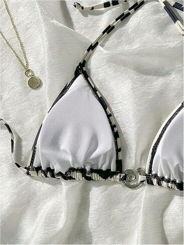 SHENHE Women's Triangle Halter Bikini Top Zebra Print Tie Back Swimsuit Bathing Suit Top in Kuwait