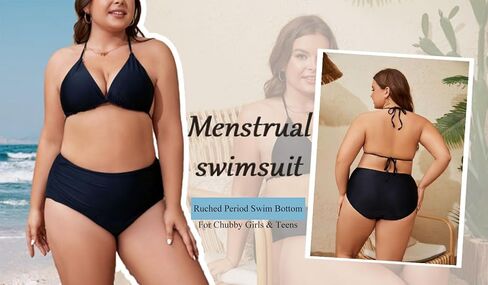 Period Swimwear Bottom for Women, Menstruation Leakproof Swimsuit Bottom, Ruched, Tummy Control, High-Waist in Saudi Arabia