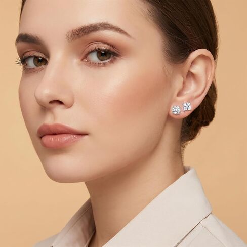 4 Pairs Square Earrings Set for Women, Small Stainless Steel Earrings Studs Stud Earring for Men and Women Cubic Zirconia Earring Set Square and Round, Silver in Saudi Arabia
