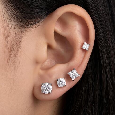 4 Pairs Square Earrings Set for Women, Small Stainless Steel Earrings Studs Stud Earring for Men and Women Cubic Zirconia Earring Set Square and Round, Silver in Saudi Arabia