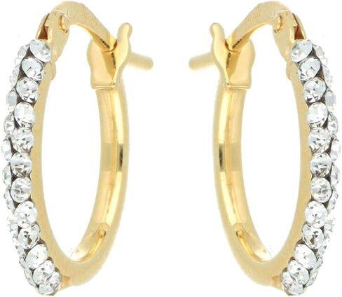 Round Earrings with White Crystals in Gold 18k and 925 Sterling Silver (Yellow, 10mm) in Saudi Arabia