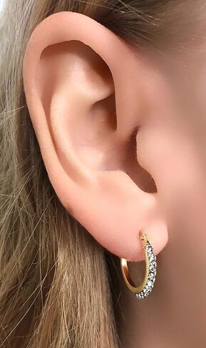 Round Earrings with White Crystals in Gold 18k and 925 Sterling Silver (Yellow, 10mm) in Saudi Arabia