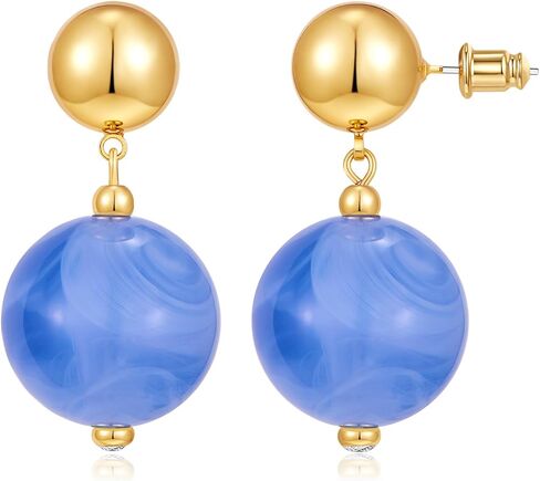 Dangle Earrings Studs for Women 14K Gold Plated Lightweight 20mm Beaded Dangles Earrings Delicate Resin Ball Summer Beach Hypoallergenic Cute Summer Earrings Jewelry in Saudi Arabia