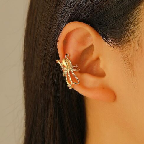 Gold Octopus Stud Earrings for Women Goth Octopus Ear Clip Earring Vintage Punk Earring Emo Accessories Seashell Jewelry Halloween Jewelry Accessory for Women in Saudi Arabia
