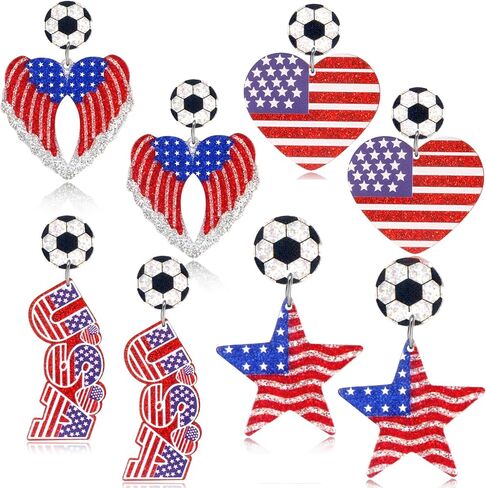 4Pairs Acrylic Soccer Earrings for Women American Flag Stud Earrings for Game Day Outfits Sport Lover Gifts in Saudi Arabia