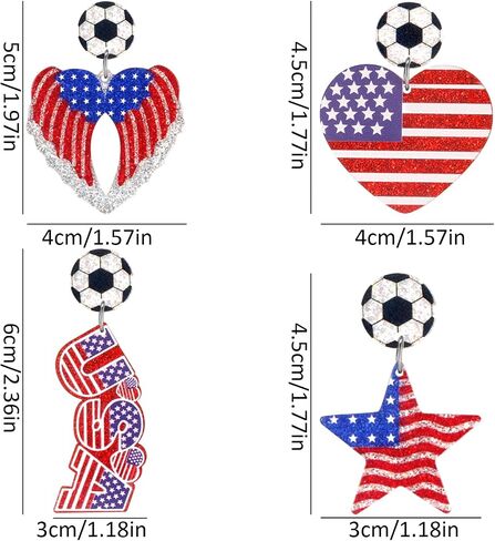 4Pairs Acrylic Soccer Earrings for Women American Flag Stud Earrings for Game Day Outfits Sport Lover Gifts in Saudi Arabia