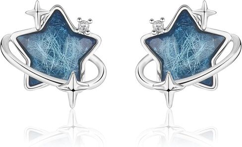 Blue Star Stud Earrings, Delicate Compact Earrings for Women, Silver in Saudi Arabia