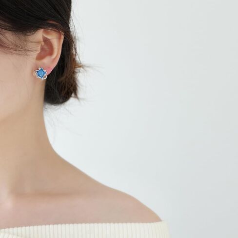 Blue Star Stud Earrings, Delicate Compact Earrings for Women, Silver in Saudi Arabia