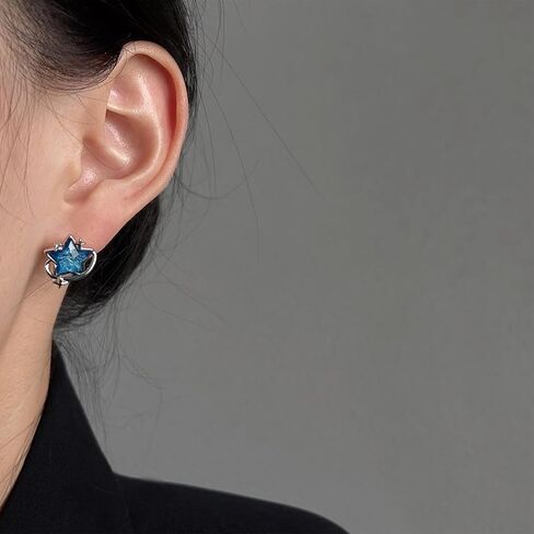 Blue Star Stud Earrings, Delicate Compact Earrings for Women, Silver in Saudi Arabia