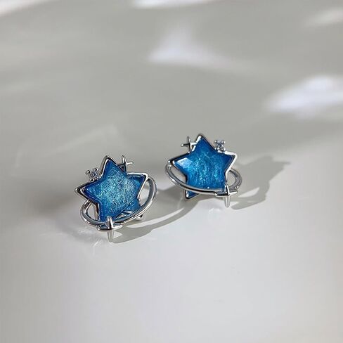 Blue Star Stud Earrings, Delicate Compact Earrings for Women, Silver in Saudi Arabia