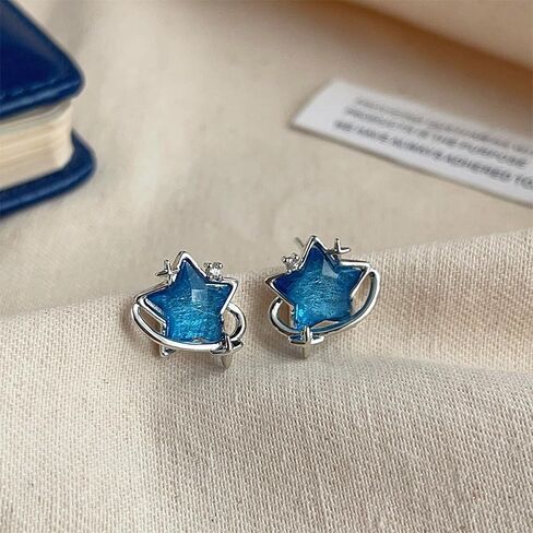 Blue Star Stud Earrings, Delicate Compact Earrings for Women, Silver in Saudi Arabia