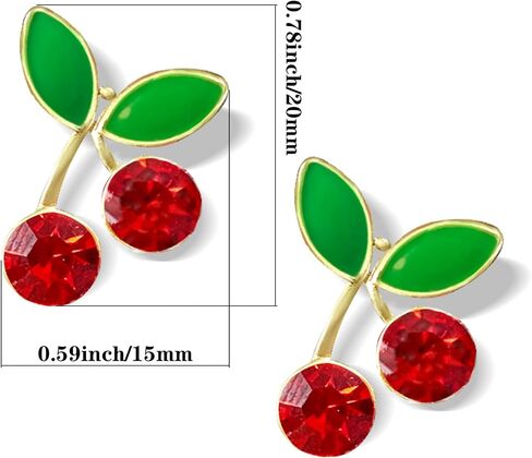 Red Cherry Stud Earrings for Women 3D Green Leaf CZ Crystal Ruby Cherries Earring Summer Fruit Jewelry Gifts in Kuwait