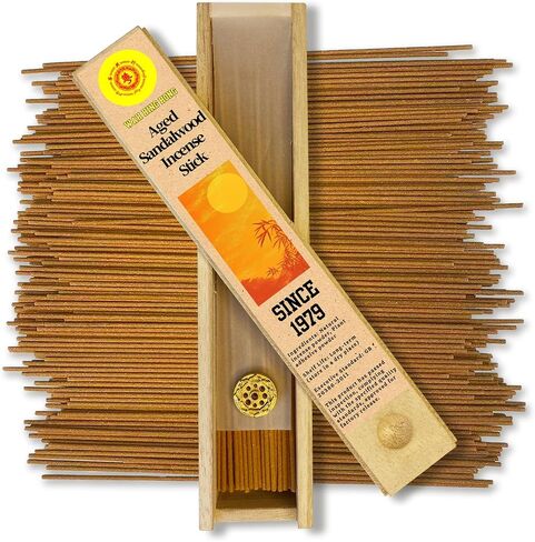Sandalwood Incense Sticks - 120 Core-Free Low Smoke Incense with Brass Holder for Aromatherapy, Meditation, Yoga - Pet Friendly Eco-Friendly Gift Set - Pure Scent 45-60 Burn Time in Kuwait