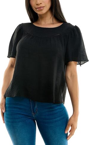 Nanette Lepore Womens Flutter Sleeve Top with Faggoting Details Shirt in Saudi Arabia