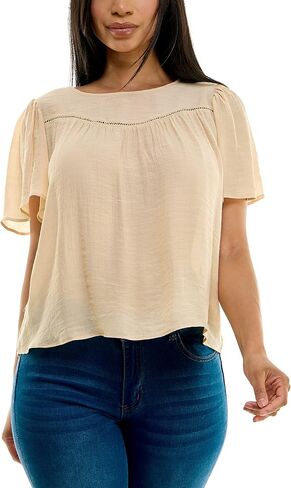 Nanette Lepore Womens Flutter Sleeve Top with Faggoting Details Shirt in Saudi Arabia